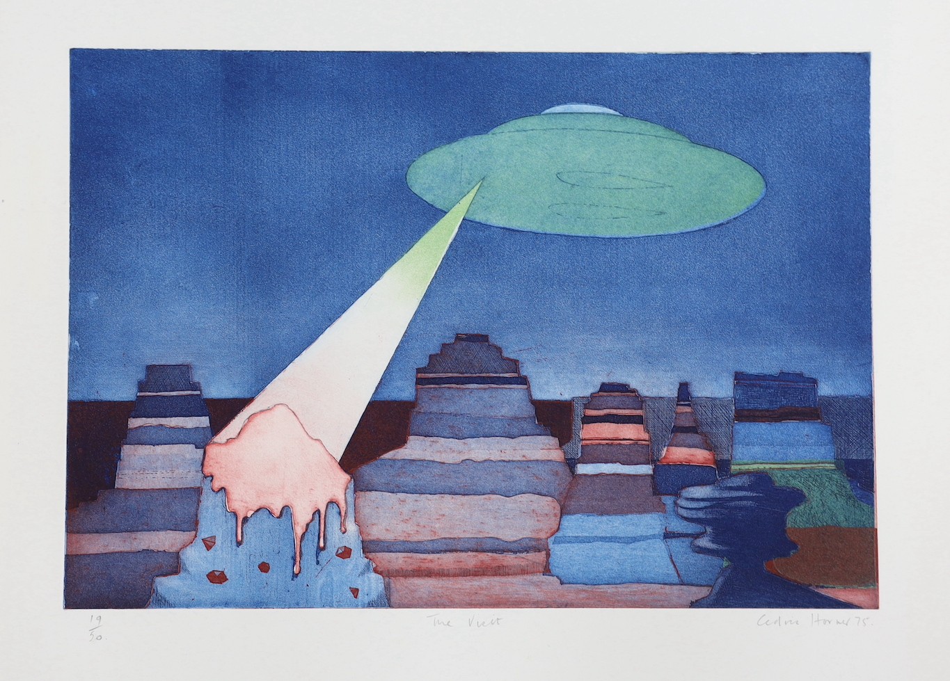 Cedric Horner (1937 - 2003), eight limited edition etchings, Plantation in Winter 29/50, Firework 6/50, The Visit 19/50, Christmas Tree 2/25 and 14/25, Fairground Figure, together with a figure sketch (8)